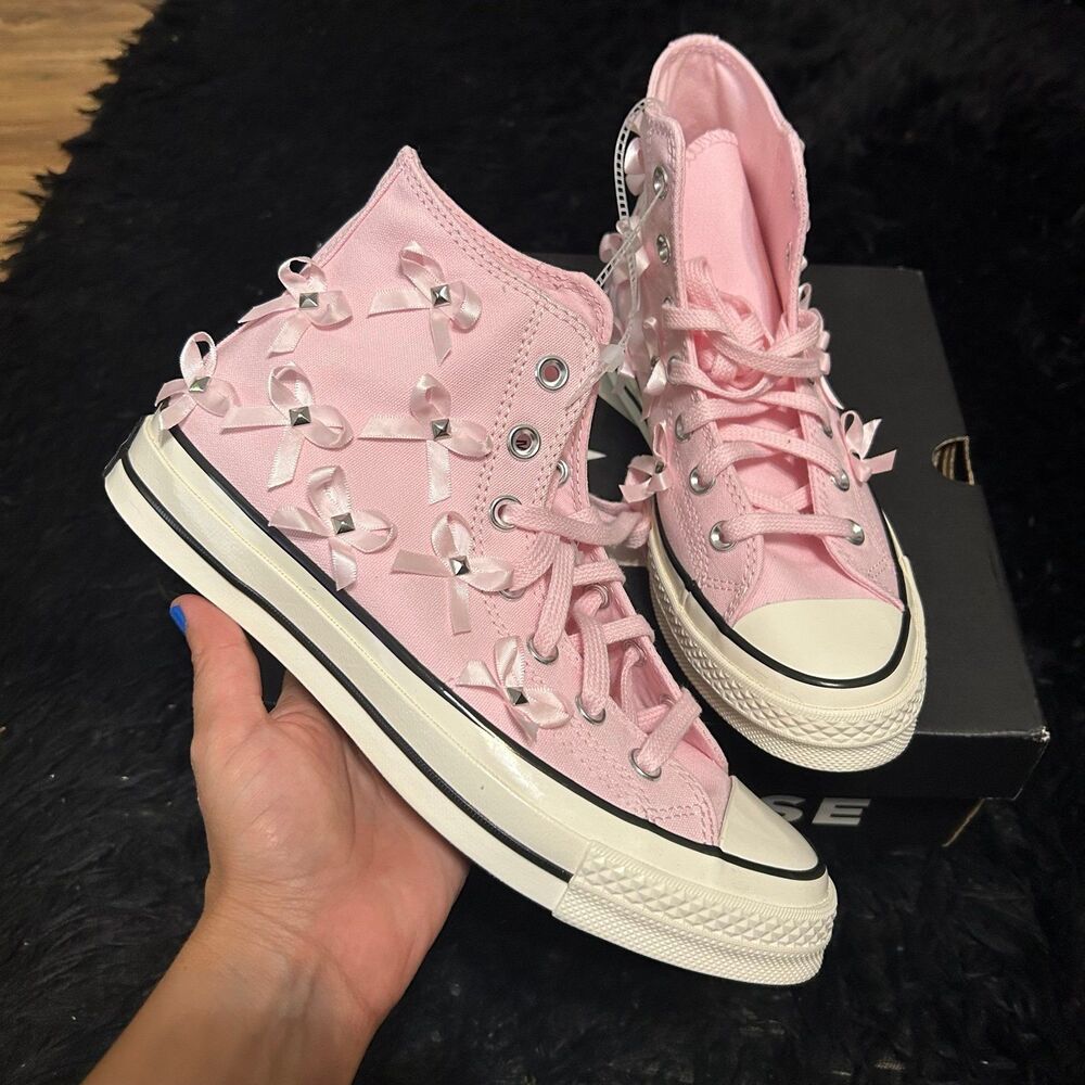 CONVERSE Chuck 70 hi top pink bow studded lace up shoes sneakers women’s 7 new - Picture 9 of 9